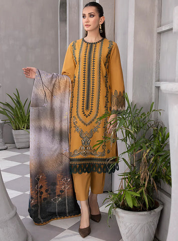 Rang Rasiya Florence Embroidered Linen Unstitched 3Pc Suit D-03 AZLIN