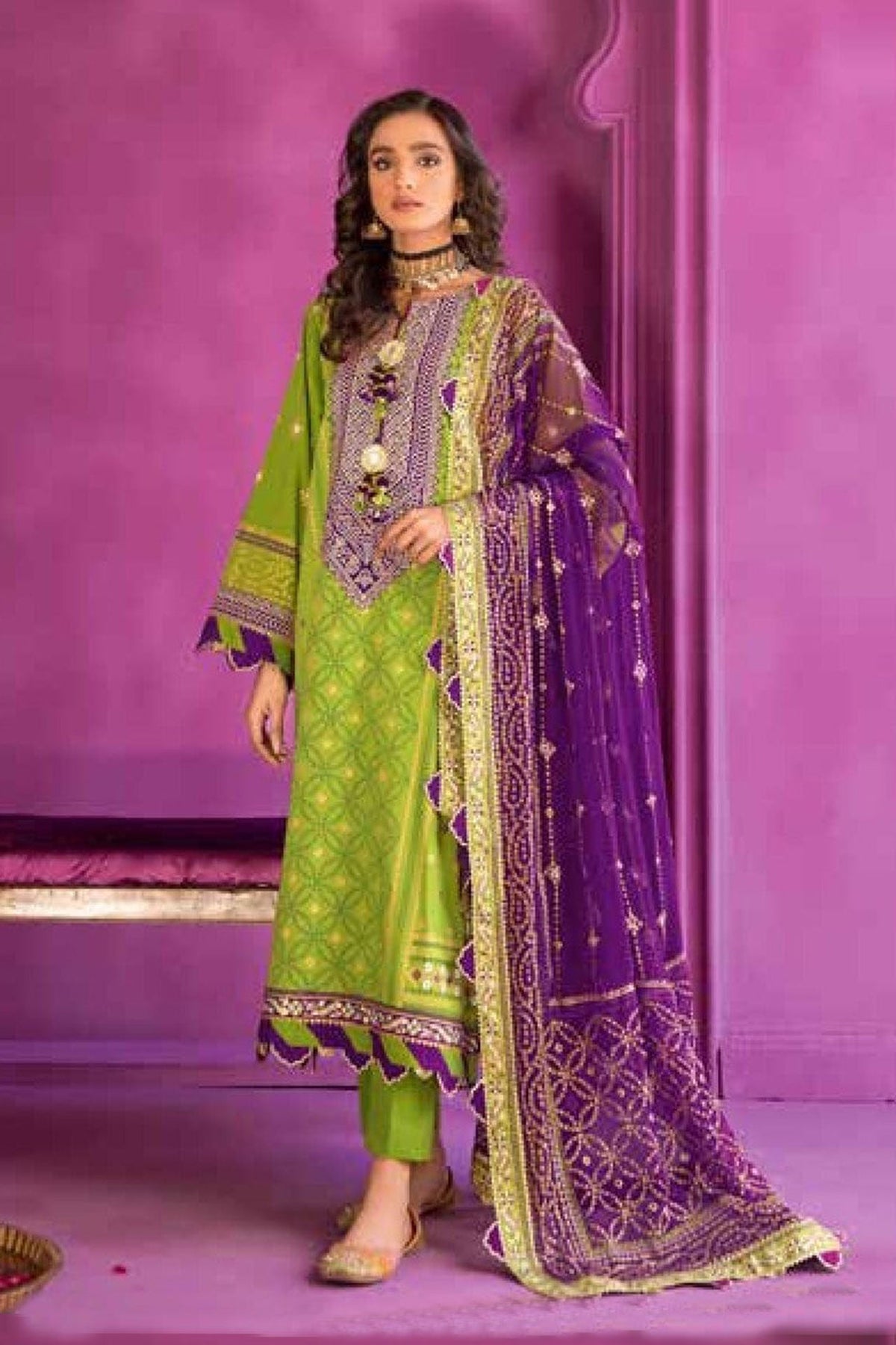 3PC Embroidered Chunri Lawn Unstitched Suit