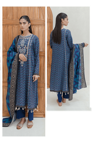 Zellbury Digital Printed Embroidered Khaddar Unstitched 3pc suit WUW23X30765
