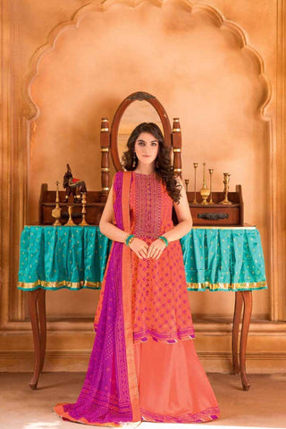 3PC Embroidered Chunri Lawn Unstitched Suit With Chiffon Dupatta