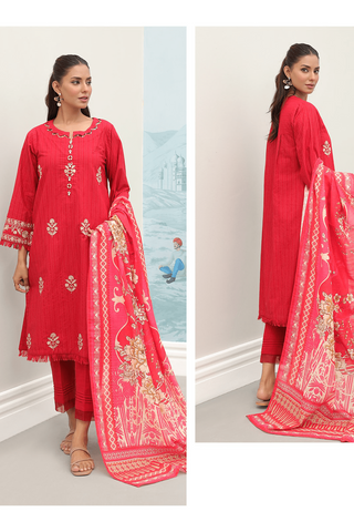 Zellbury Dyed Embroidered Textured Khaddar Unstitched 3pc suit WUW23E30771