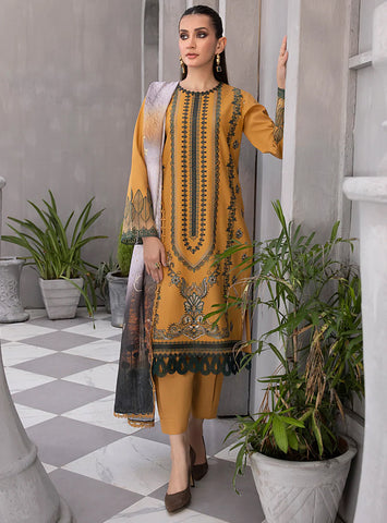Rang Rasiya Florence Embroidered Linen Unstitched 3Pc Suit D-03 AZLIN
