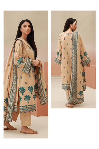 Zellbury Paste Printed Embroidered Khaddar Unstitched 3pc suit WUW23E30767