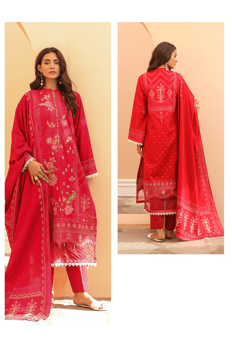 Zellbury Paste Printed Embroidered Khaddar Unstitched 3pc suit WUW23E30693