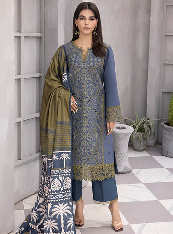 Rang Rasiya Florence Embroidered Linen Unstitched 3Pc Suit D-04 ZAHABIA