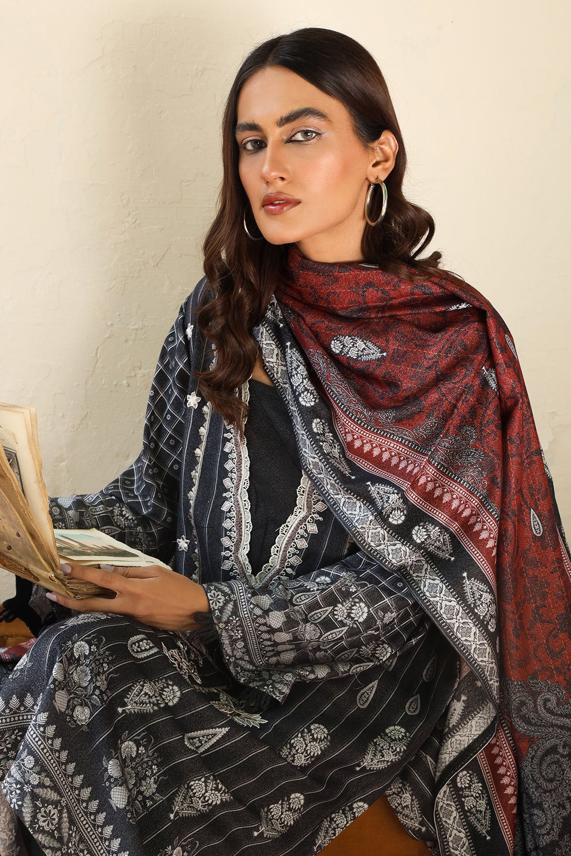 Rashid Textile Hazel Premium Embroidered Karandi Unstitched 3pc suit 8210