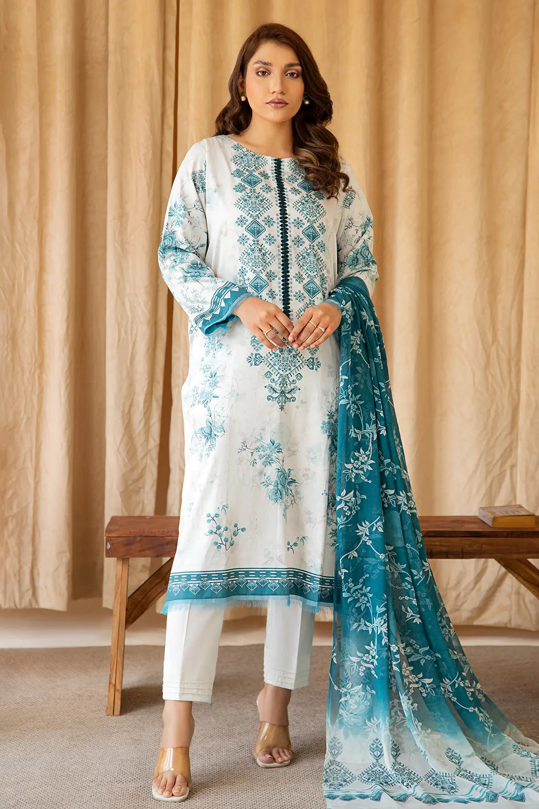 Rashid Textile Luxury Printed Cotton Satin 3pc Unstitched suit 8233