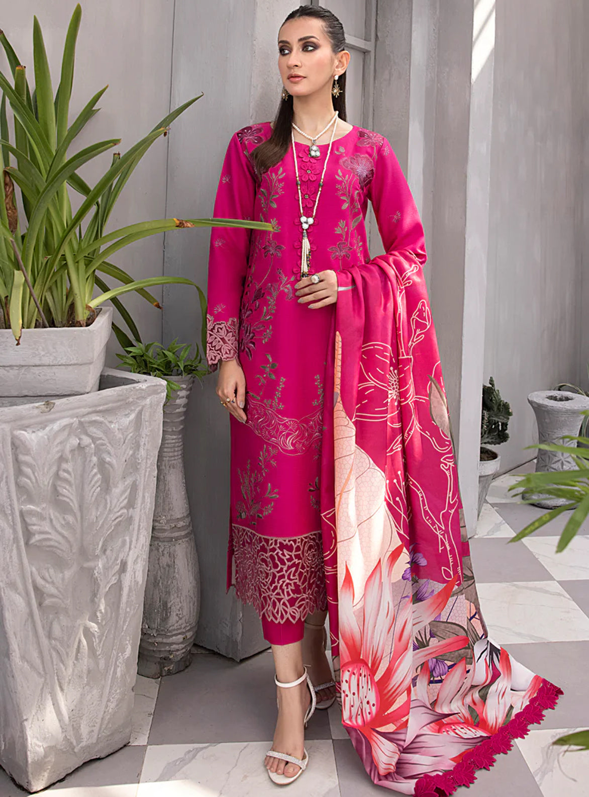 Rang Rasiya Florence Embroidered Linen Unstitched 3Pc Suit D-08 RAISA