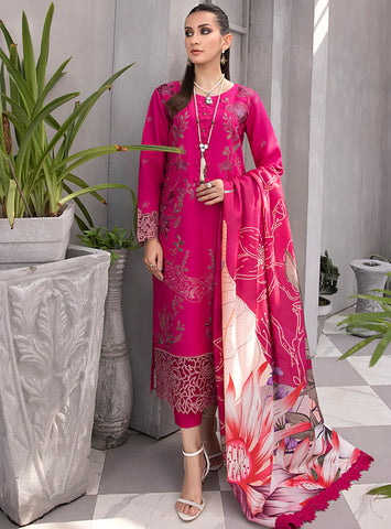 Rang Rasiya Florence Embroidered Linen Unstitched 3Pc Suit D-08 RAISA
