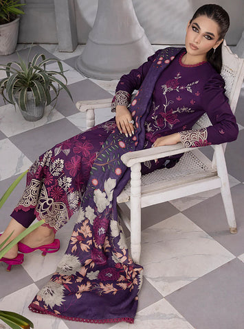 Rang Rasiya Florence Embroidered Linen Unstitched 3Pc Suit D-09 SAHEEFA