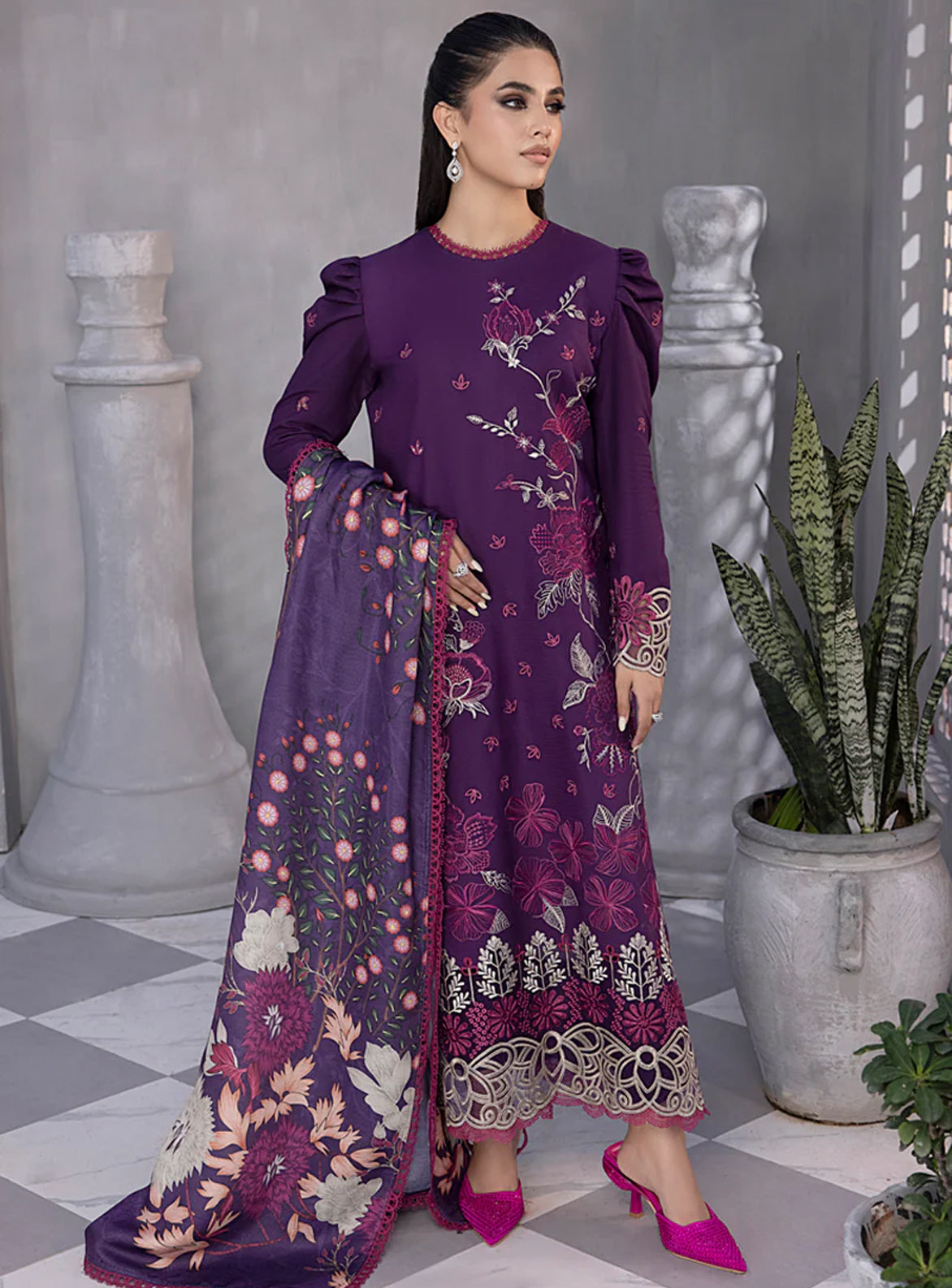 Rang Rasiya Florence Embroidered Linen Unstitched 3Pc Suit D-09 SAHEEFA