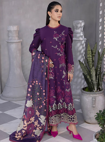 Rang Rasiya Florence Embroidered Linen Unstitched 3Pc Suit D-09 SAHEEFA