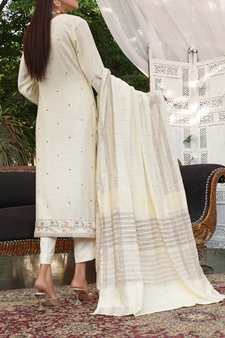 RIWAAJ LEATHER EMBROIDERED WINTER 3PC UNSTITCHED SUIT D-01