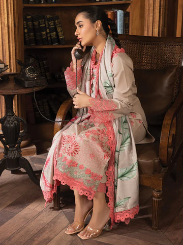 Rang Rasiya Carnation khaddar Shawl 3pc Unstitched Suit D-01 HANNAH