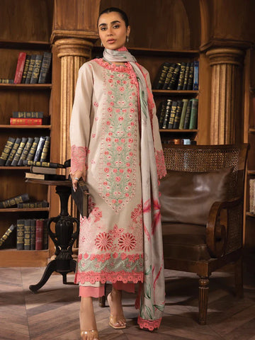 Rang Rasiya Carnation khaddar Shawl 3pc Unstitched Suit D-01 HANNAH