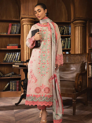Rang Rasiya Carnation khaddar Shawl 3pc Unstitched Suit D-01 HANNAH