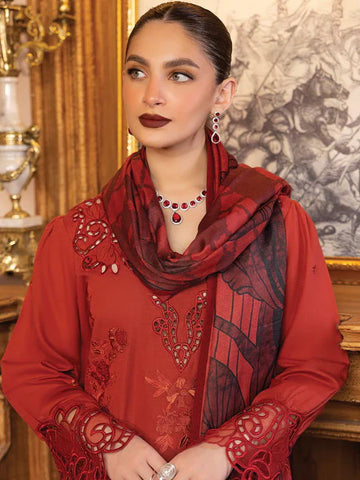 Rang Rasiya Carnation khaddar Shawl 3pc Unstitched Suit D-02 ZOYA