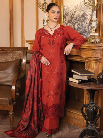 Rang Rasiya Carnation khaddar Shawl 3pc Unstitched Suit D-02 ZOYA