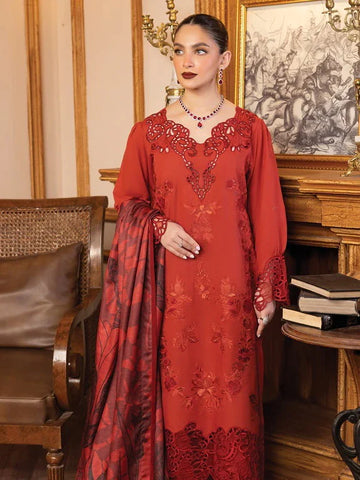 Rang Rasiya Carnation khaddar Shawl 3pc Unstitched Suit D-02 ZOYA