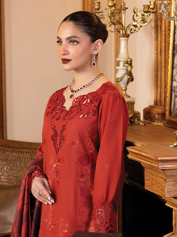 Rang Rasiya Carnation khaddar Shawl 3pc Unstitched Suit D-02 ZOYA