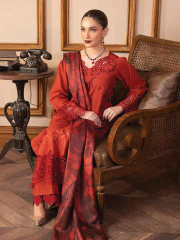 Rang Rasiya Carnation khaddar Shawl 3pc Unstitched Suit D-02 ZOYA