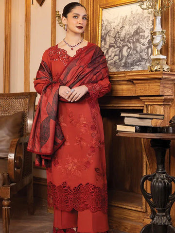 Rang Rasiya Carnation khaddar Shawl 3pc Unstitched Suit D-02 ZOYA