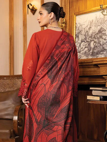 Rang Rasiya Carnation khaddar Shawl 3pc Unstitched Suit D-02 ZOYA
