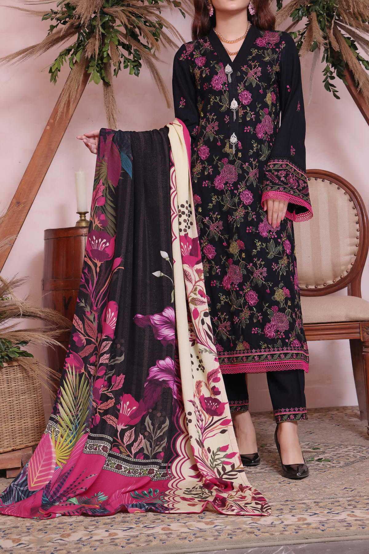 NAYAB LEATHER WINTER 3PC UNSTITCHED SUIT D-02