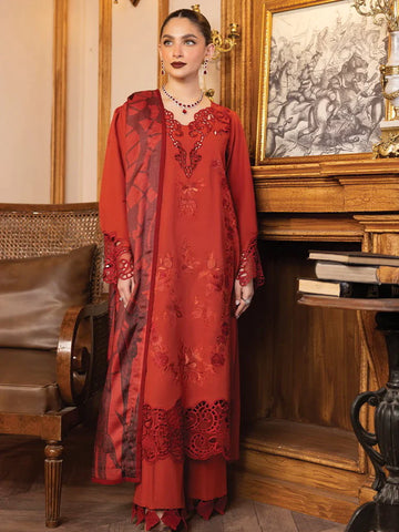 Rang Rasiya Carnation khaddar Shawl 3pc Unstitched Suit D-02 ZOYA