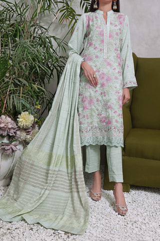 RIWAAJ LEATHER EMBROIDERED WINTER 3PC UNSTITCHED SUIT D-03