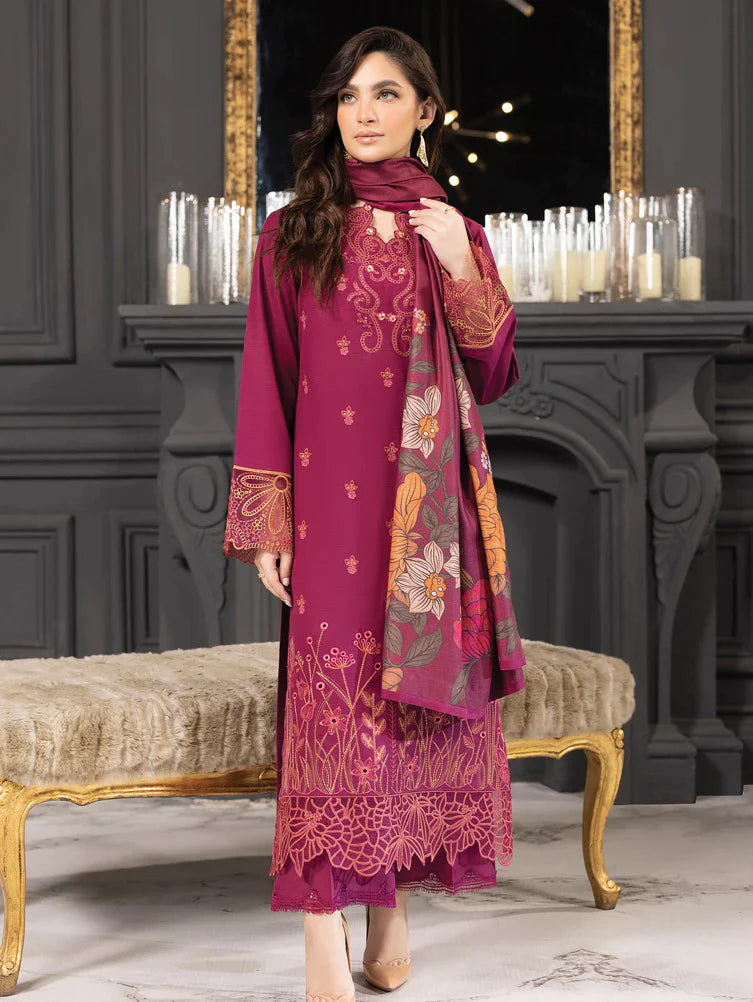 Rang Rasiya Carnation khaddar Shawl 3pc Unstitched Suit D-08 ANAN