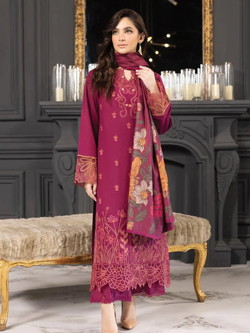 Rang Rasiya Carnation khaddar Shawl 3pc Unstitched Suit D-08 ANAN