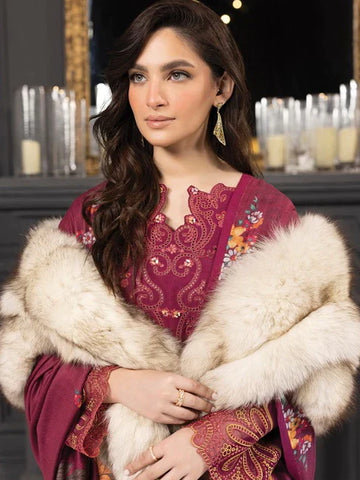 Rang Rasiya Carnation khaddar Shawl 3pc Unstitched Suit D-08 ANAN