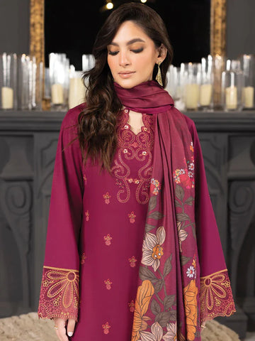 Rang Rasiya Carnation khaddar Shawl 3pc Unstitched Suit D-08 ANAN