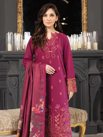 Rang Rasiya Carnation khaddar Shawl 3pc Unstitched Suit D-08 ANAN