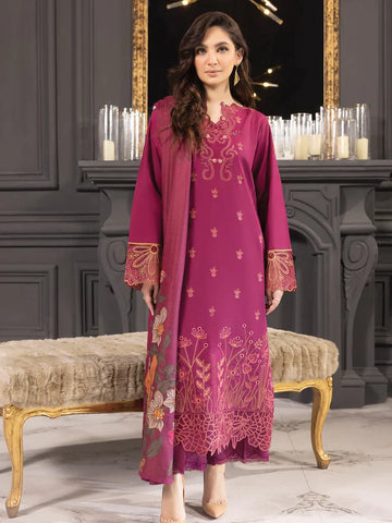 Rang Rasiya Carnation khaddar Shawl 3pc Unstitched Suit D-08 ANAN
