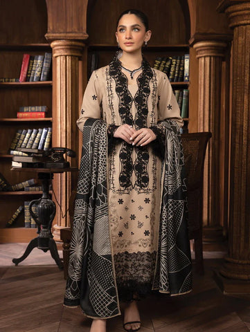Rang Rasiya Carnation khaddar Shawl 3pc Unstitched Suit D-09 DANEEN