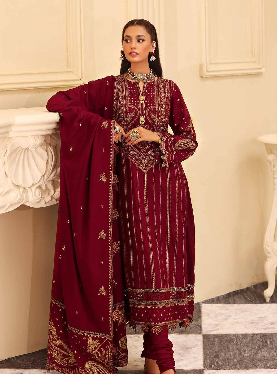 Gul Ahmed 3 Pc Pashmina Shawl Unstitched Dress (PS 01)
