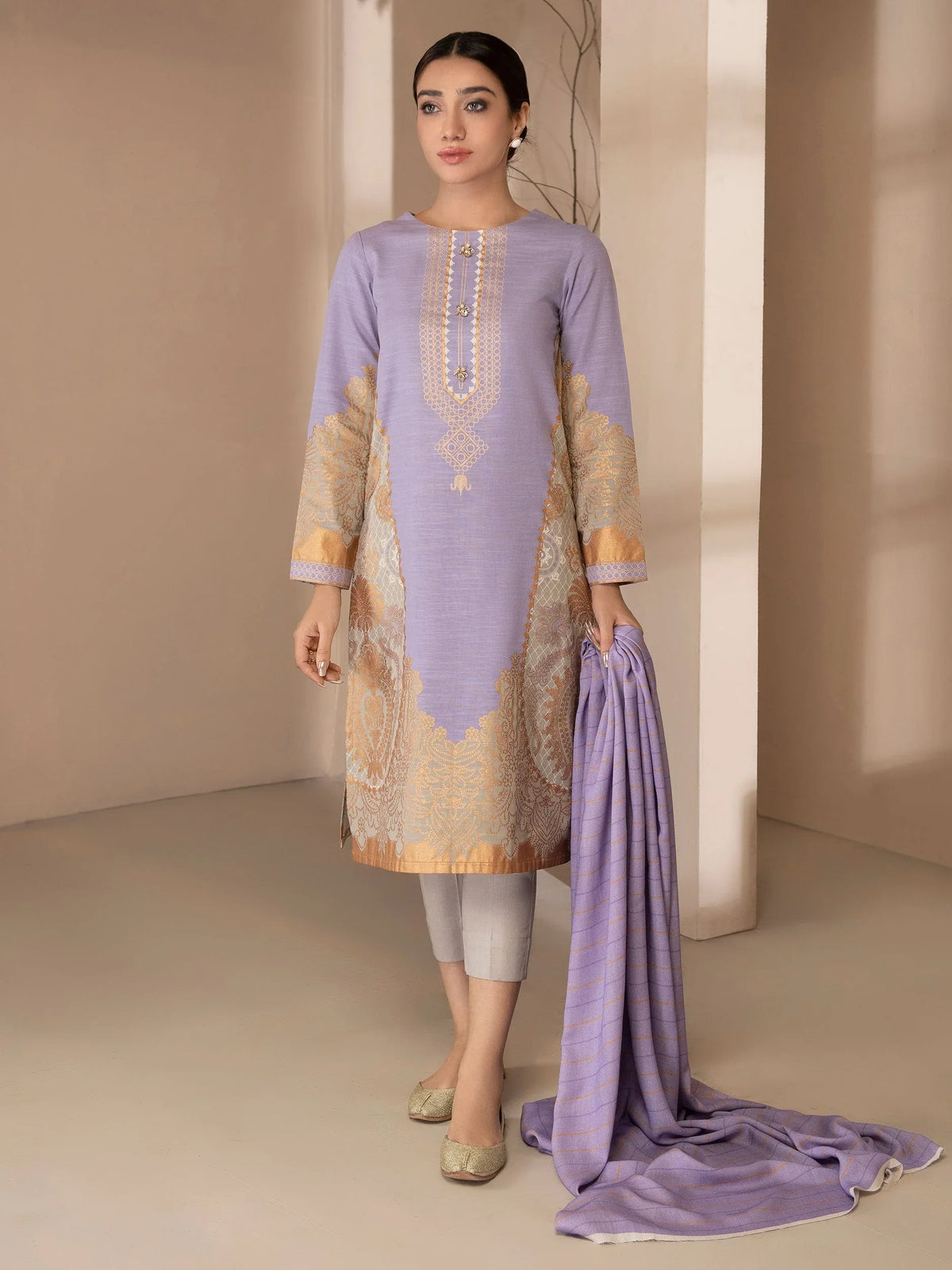 Limelight Winter printed khaddar Unstitched 2pc Suit U2564 Lilac