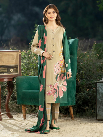 Limelight Winter printed khaddar Unstitched 3Pc Suit U2603 Beige
