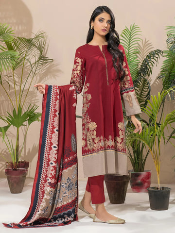 Limelight Winter printed khaddar Unstitched 3Pc Suit U2609 Red