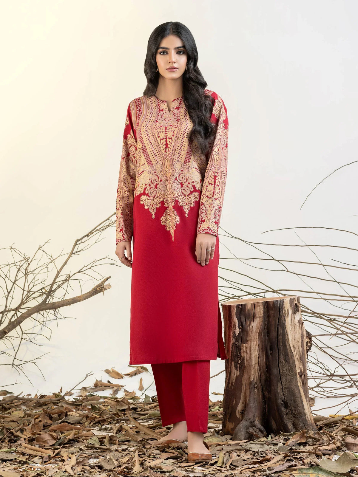 Limelight Winter printed khaddar Unstitched Single Shirt U3103 Red
