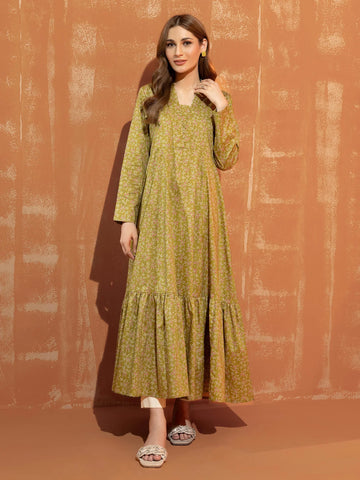 Limelight Winter printed cotton Unstitched Single Shirt U3111 Olive Green
