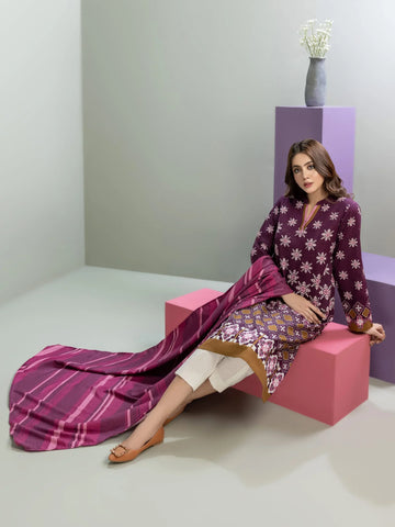 Limelight Winter printed Cotton Unstitched 2pc Suit U3126 Purple