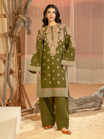 Limelight Winter printed khaddar Unstitched 2pc Suit U3132 Olive Green