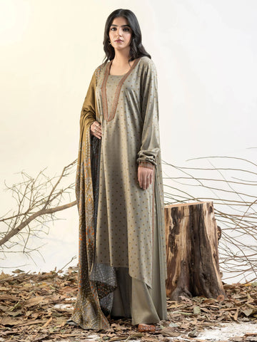 Limelight Winter printed linen Unstitched 3Pc Suit U3151 Beige