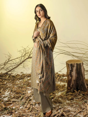 Limelight Winter printed linen Unstitched 3Pc Suit U3151 Beige
