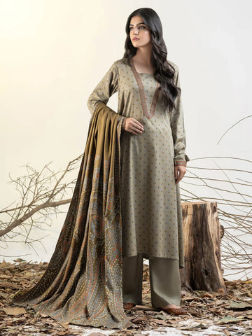 Limelight Winter printed linen Unstitched 3Pc Suit U3151 Beige