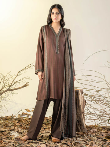 Limelight Winter printed Linen Unstitched 3Pc Suit U3152 Brown