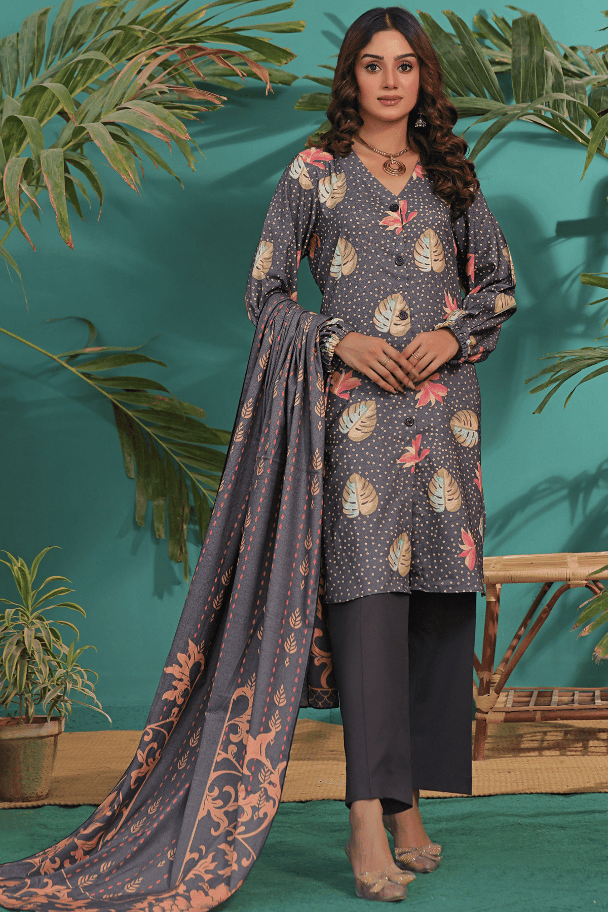 Zoella ZAIB TAN Dhanak Unstitched 3pc suit ZLDHN-0011